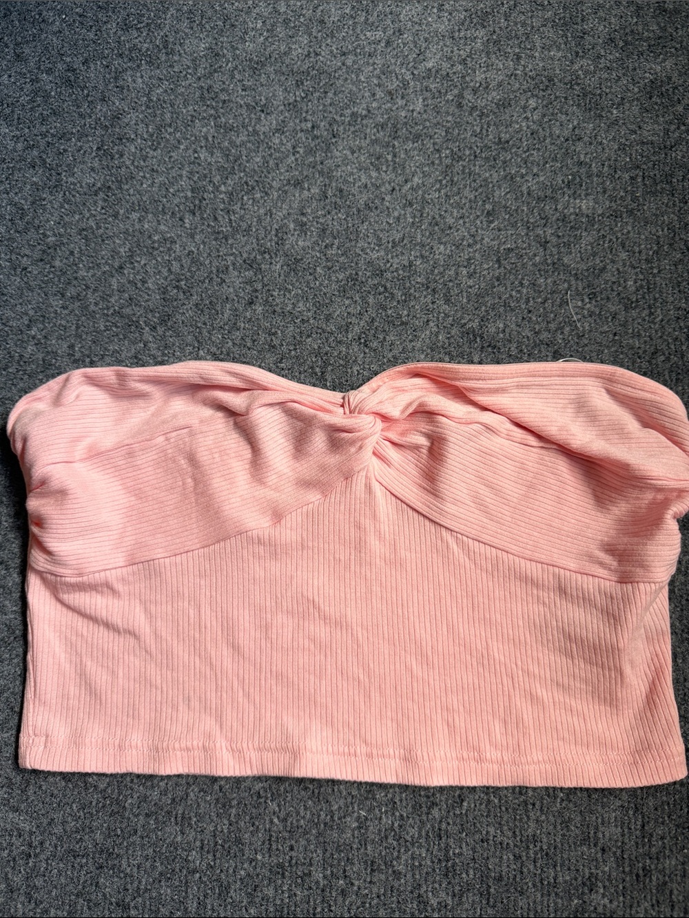 SHEIN Light Pink Ribbed Strapless Twist Crop Top
